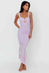 Nadia Ruched Fishtail Maxi Dress Lilac