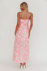 Serif Ruffle Trim Split Maxi Dress Pink