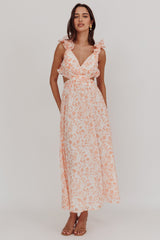Madara Lace-Up Back Maxi Dress Flowers Orange