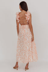 Madara Lace-Up Back Maxi Dress Flowers Orange