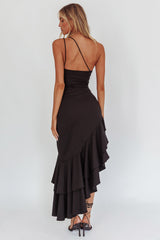 Bold Love One-Shoulder Asymmetric Hem Dress Black