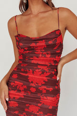 Stole The Show Ruched Mesh Maxi Dress Floral Red