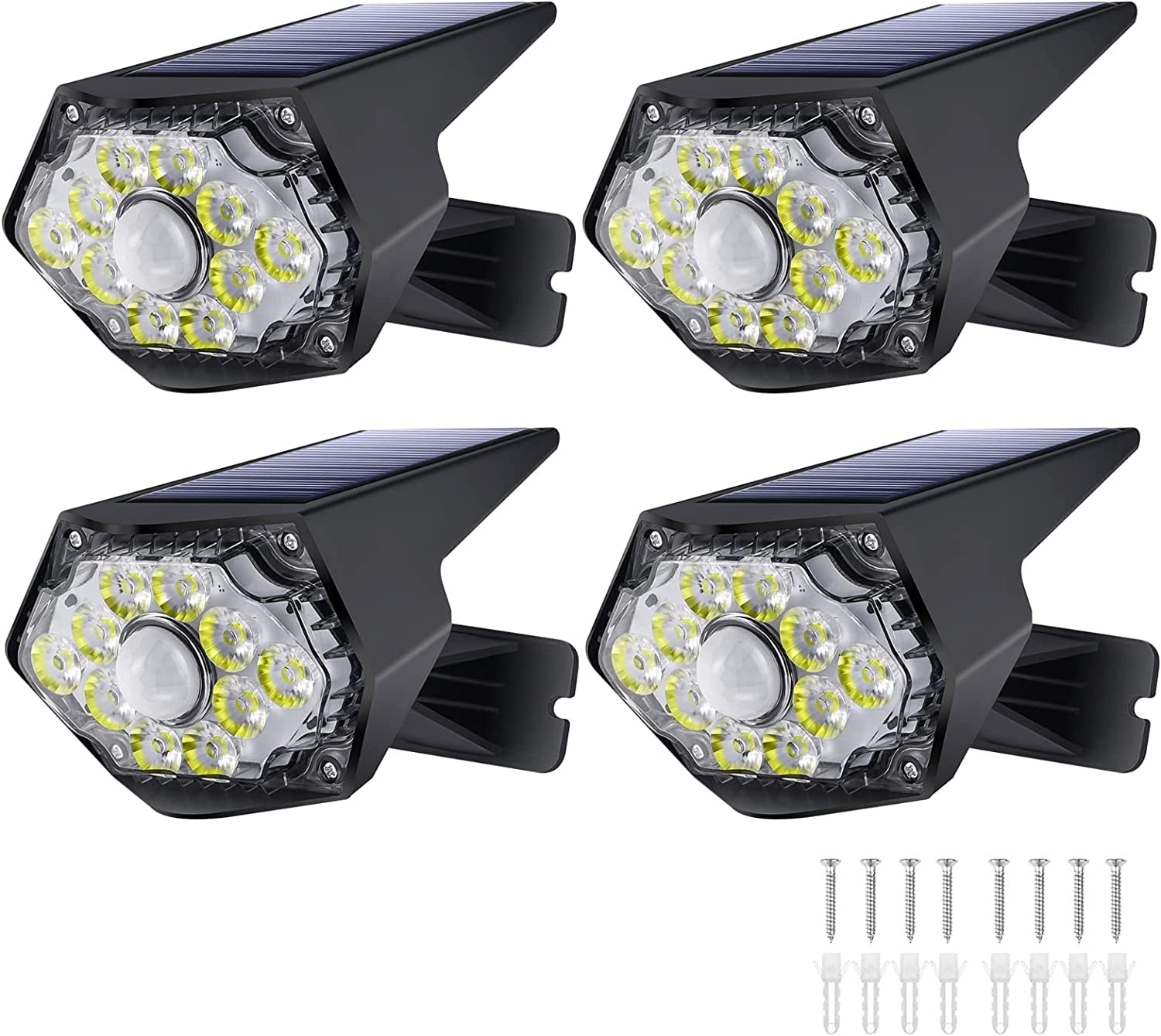 4 pack Solar Lights Outdoor, Solar Motion Sensor Outdoor Light, Solar Security Spot Lights, Solar Powered Wall Lights, Ip67 Waterproof, Solar Flood Lights Outdoor for Garden, Patio, Garage