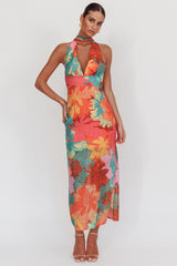 Cipriana Backless Halter Maxi Dress Floral Pink