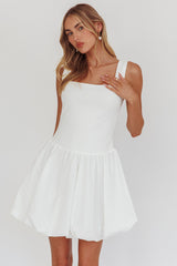 Like Art Square Neck Bubble Mini Dress White