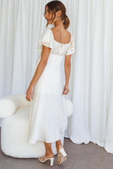 Park Avenue Flutter Sleeve Side Split Midi Dress Ivory