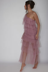 Arrabel Tiered Ruffle Tulle Maxi Dress Plum