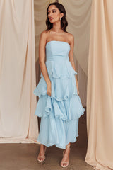 Giavana Strapless Layered Midi Dress Pale Blue