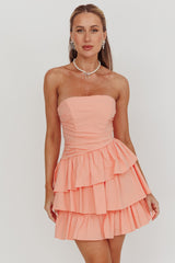 Destini Strapless Layered Frill Mini Dress Blush