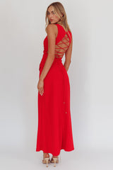 Firelights Lace-Up Back Maxi Dress Red