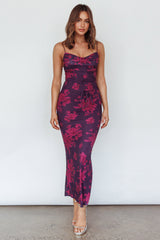 Teava Laced Waist Maxi Dress Floral Grape