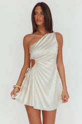 Glow Ray One-Shoulder Pleat Dress Champagne
