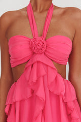 Santiago Cut-Out Ruffle Maxi Dress Fuchsia