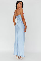 Rose Garden Floral Applique Midi Dress Blue