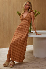 Elexia Tied Shoulder Midi Dress Textured Chocolate