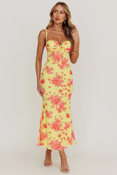 Fortune Mesh Floral Midi Dress Pink/Yellow