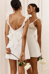 Lakyn Lace Bust Tied Back Mini Dress Ivory