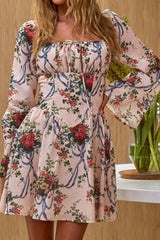 Emmy Gathered Bust Mini Dress Floral Pink