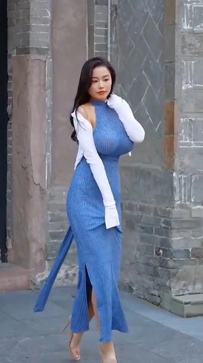 Long Tight Blue Dress