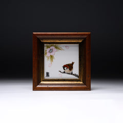 NAKAMURA TOSHITO Kutani Ware Framed Porcelain Artwork - Sparrow in Spring / 九谷焼 中村陶志人