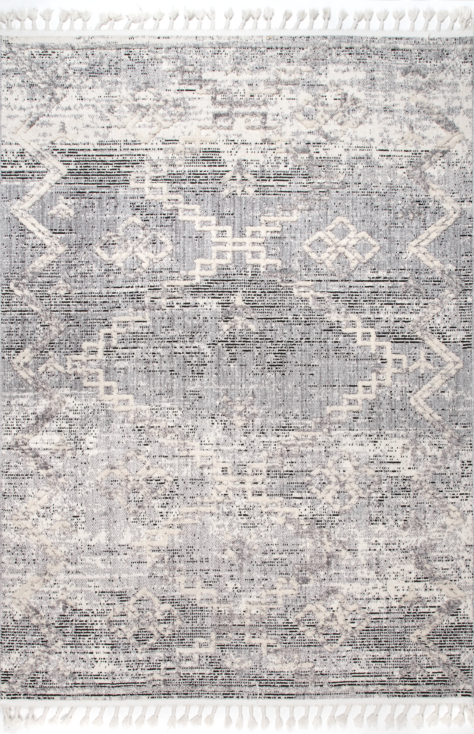 Isolated view of Grey Rectangle Textured Helix Trellis Rug, showcasing its design