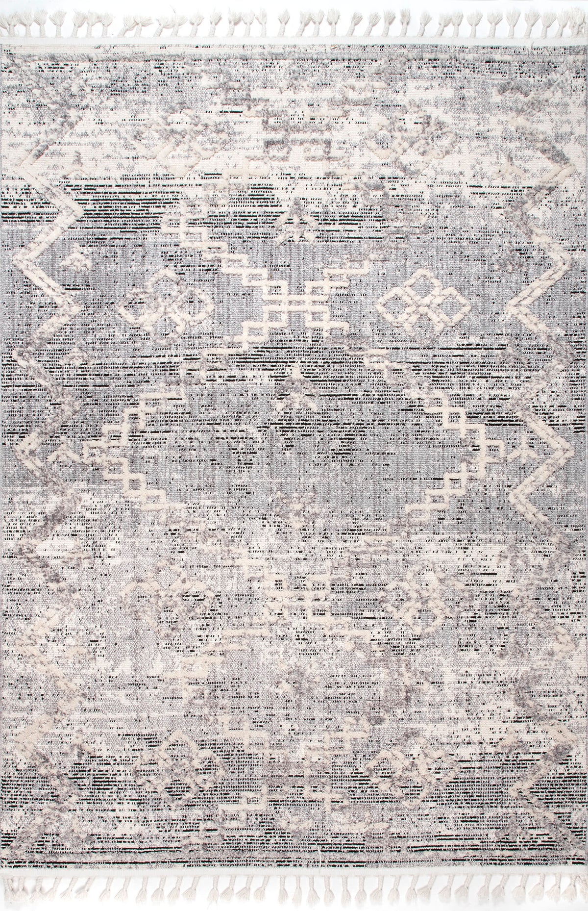 Isolated view of Grey Rectangle Textured Helix Trellis Rug, showcasing its design