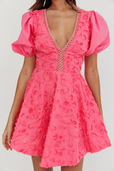 Samsara Puff Sleeve Mini Dress Hot Pink