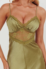 Her theory Lace Trim Maxi Dress Olive