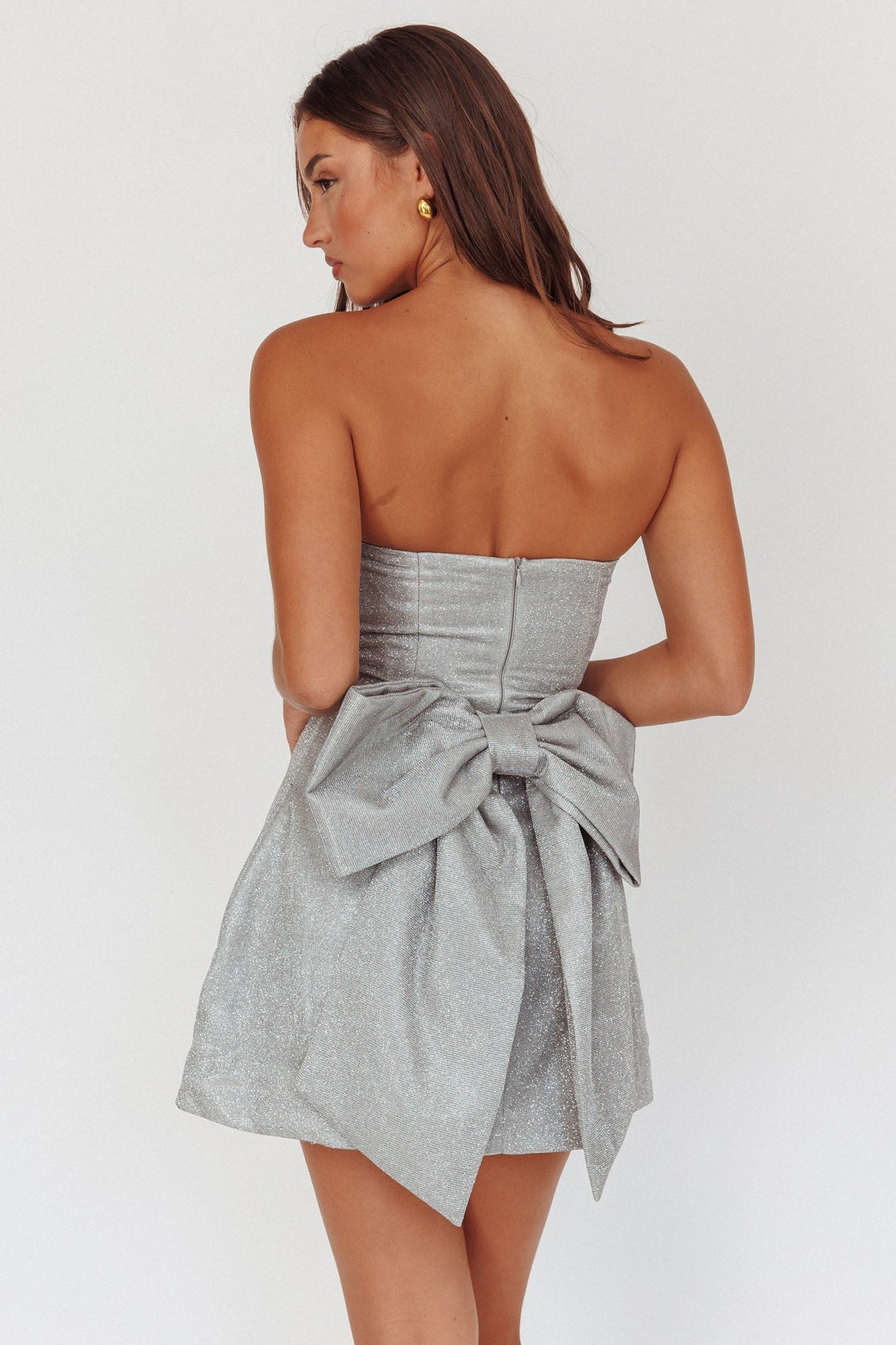 Melodic Bow Back Mini Dress Silver