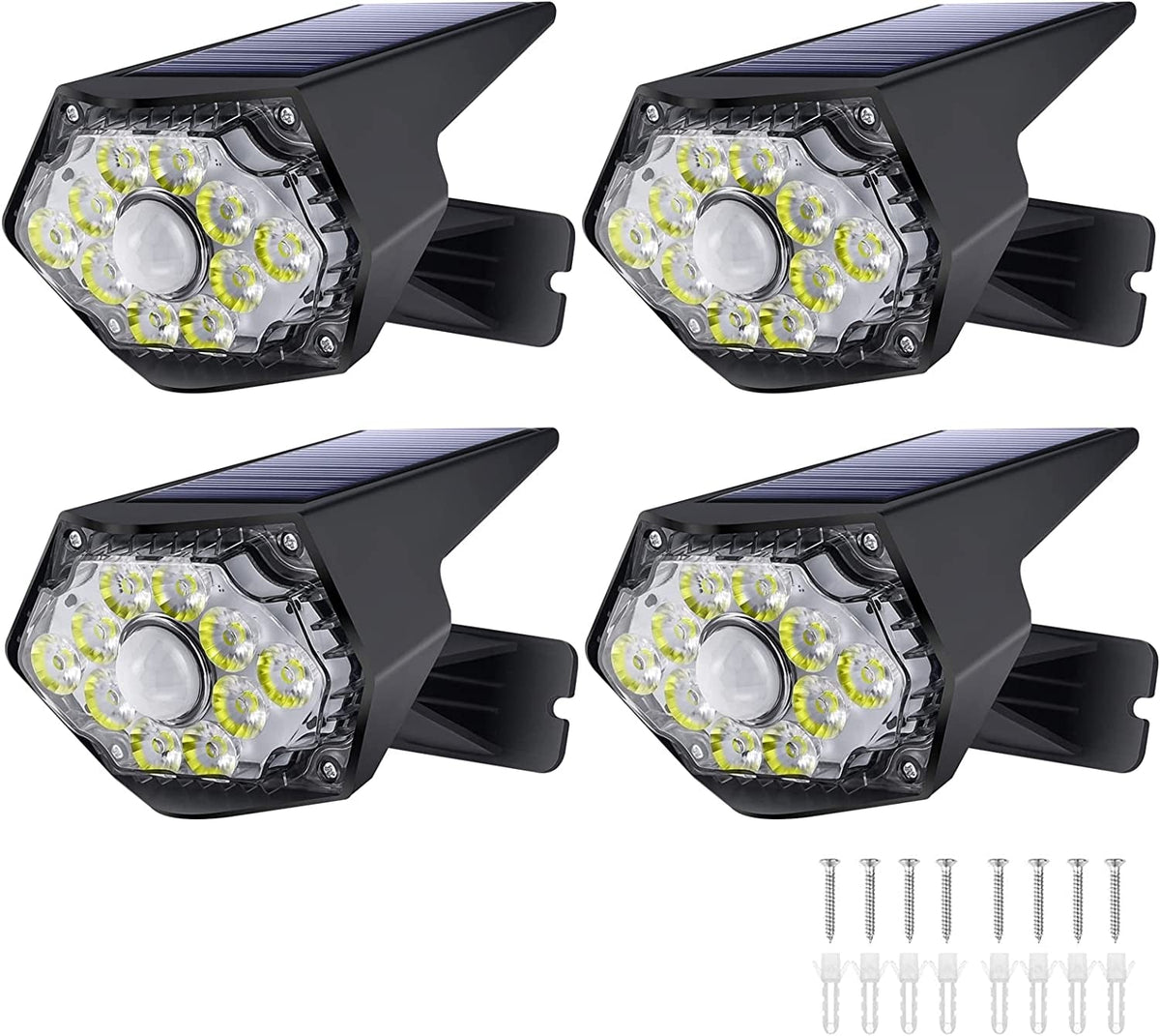 4 pack Solar Lights Outdoor, Solar Motion Sensor Outdoor Light, Solar Security Spot Lights, Solar Powered Wall Lights, Ip67 Waterproof, Solar Flood Lights Outdoor for Garden, Patio, Garage