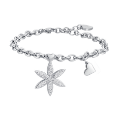 BRACCIALE DONNA IN ACCIAIO CON FIORE DELLA VITA CON CRISTALLI BIANCHI