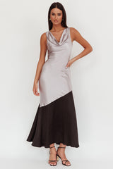 Cecilia Cowl Neck Drape Back Maxi Dress Smoke
