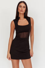 Astro Mandarin Collar Mesh Mini Dress Black