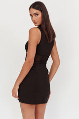Astro Mandarin Collar Mesh Mini Dress Black