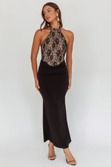 Lovelight Lace Bodice Halter Maxi Dress Black
