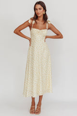 Sweet Pea Floral Tied Straps Midi Dress Yellow