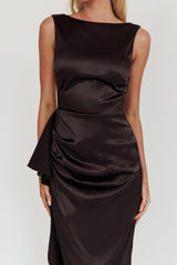 Kamillia Boat Neck Split Maxi Dress Black