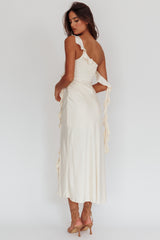 Like Yesterday Satin Ruffle Midi Dress Butter