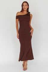 Mazon One-Shoulder Knit Maxi Dress Chocolate