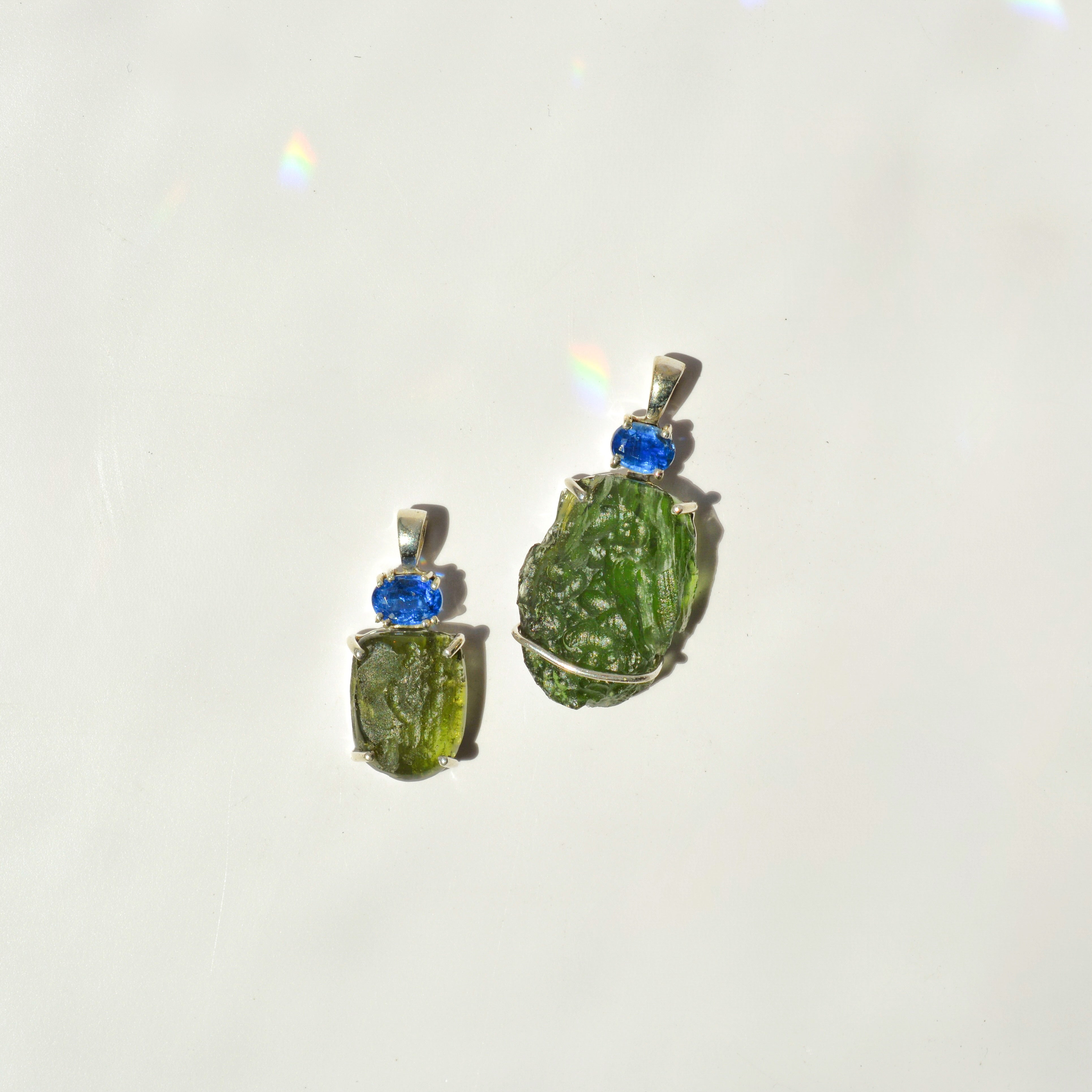 Moldavite and Blue Kyanite Pendants