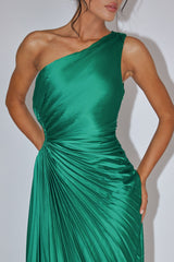Brooklynn One-Shoulder Accordion Pleat Dress Kelly Green