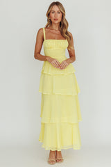 Provence Bloom Tiered Ruffle Maxi Dress Yellow