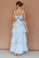 Provence Bloom Tiered Midi Dress Floral Blue
