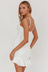 Aces Cami Strap Ruffle Hem Mini Bodycon Dress White