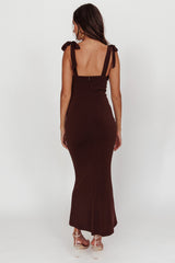 Rose Garden Tied Shoulder Maxi Dress Brown