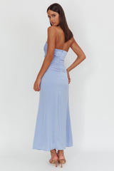 Molinda Strapless Ruched Drawstring Maxi Dress Blue