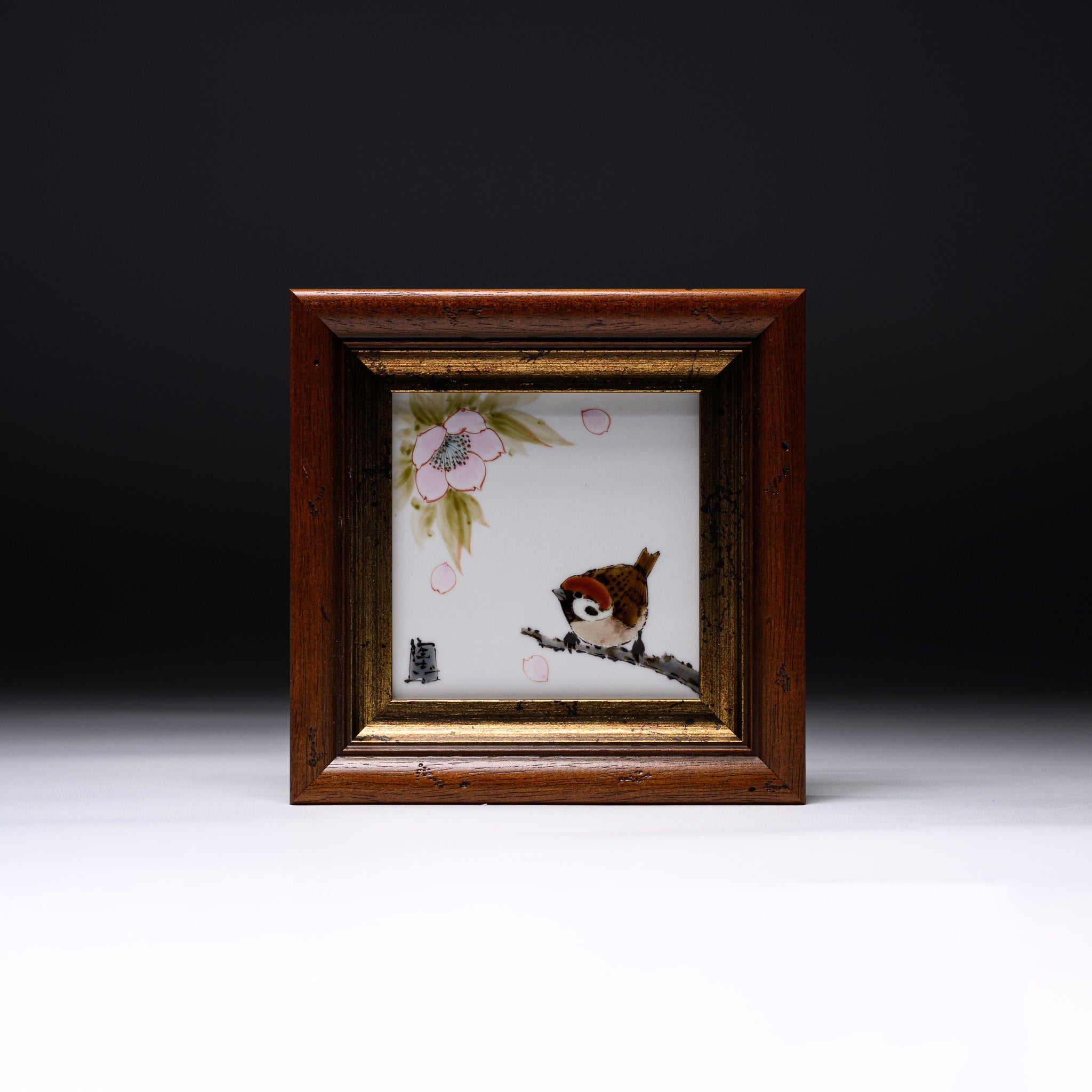NAKAMURA TOSHITO Kutani Ware Framed Porcelain Artwork - Sparrow in Spring / 九谷焼 中村陶志人